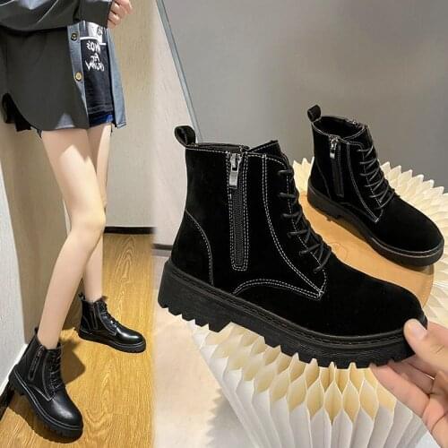 Autumn and Winter Ladies Fashion Light and Comfortable Round Toe Ladies Lace-up Side Zipper Non-slip Ladies Thick-soled Boots
