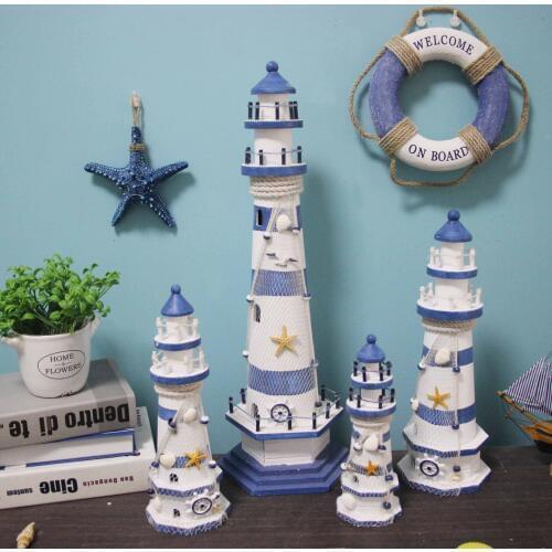 Stripe Lighthouse Simulation Model Mediterranean Wooden Handicraft Home Decorations Creativity Marine Style Decor Arts and craft