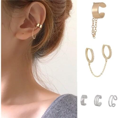 Simple Fashion Punk Chain Ear Cuff for Women Clip on Earrings Gold Earcuff Without Piercing Earring Trendy Jewelry Gift