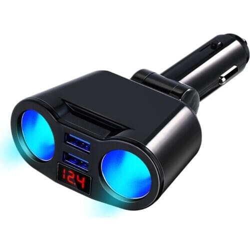 3 in 1 12V Car Cigarette Lighter Socket Splitter Plug Dual USB Charger Voltage Current Monitor for iphone Smartphone