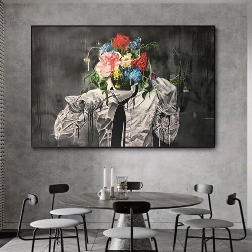 Modern Black and White Abstract Character Flower Poster Mural Family Bedroom Childrens Room Wall Decoration Canvas Art No Frame