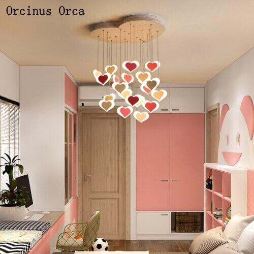 Nordic modern simple love ceiling lamp Girl Bedroom childrens room lamp cartoon creative romantic pink heart-shaped Chandelier