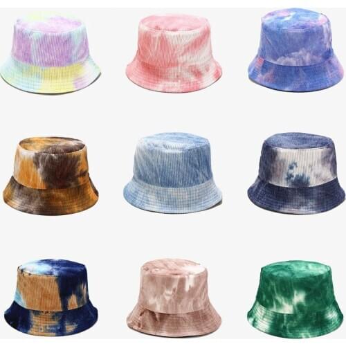 Tie Dyed printed 2020 Autumn adult women casual Corduroy cotton bucket hat Floppy warm fisherman hat Hip hop gorros