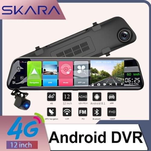 Android 4G 12 Inch Car Rearview Mirror Stream Media Dash Cam Dual 1080P Camera Car Dvr ADAS Super Night GPS Navigation Registra