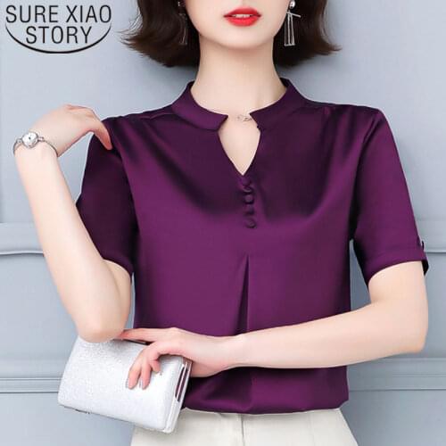 2021 Summer Fashion Women Tops Short Sleeve Shirts Casual Elegant Ladies Blouse Office Lady Button V-neck Women Clothing 5379 50