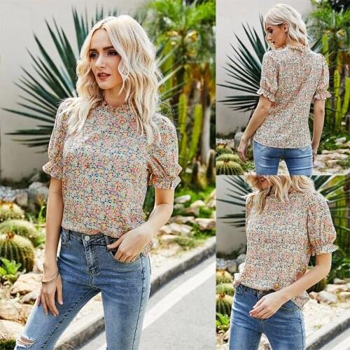 Women Summer Printed Short Sleeve T-shirt Vintage Floral Sleeveless Tops Casual Loose Plus Size Lady Round Neck Tshirt