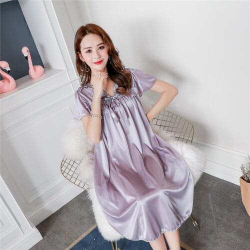 Ladies Sexy Silk Satin Night Dress Sleeveless Floral Nighties V-neck Nightgown Nightdress Lace Sleepwear Nightwear For Women