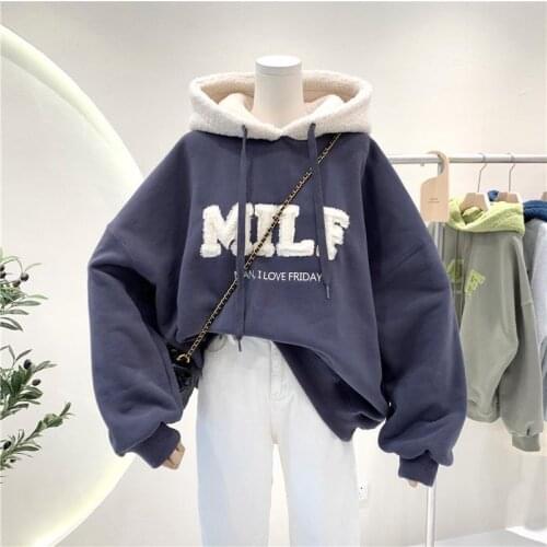 2021 Fashion Sweatshirt Women Oversize Winter Casual Loose Embroidery Patchwork Letters Long Sleeve Hoodies Female Streetwear