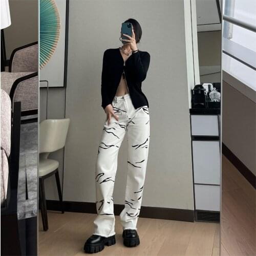European and American personality tie-dye womens jeans, high-waisted straight, wide-leg pants, fashionable loose trousers