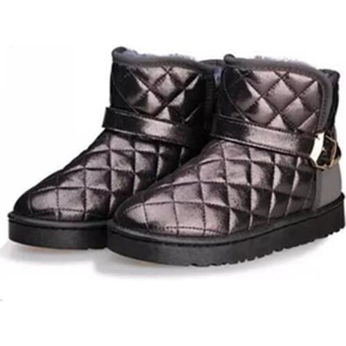 2018 Sliver High Quality Winter Women Snow Boots Buckle Strap High Top Female Winter Flat Snow Boots Basic Fur Shoes