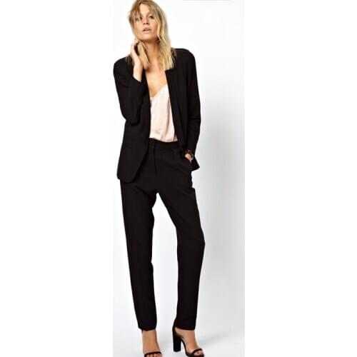 New 2016 Spring Women Suit One Button Black Custom made Slim Ladies Work Wear Casual womens business suits