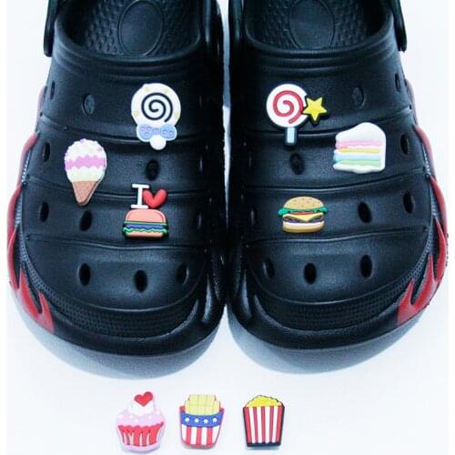 1pcs Cake PVC Shoe Charms Novel Ice Cream Shoe Accessories Cute Burger Garden Shoe Decoration Croc Jibz