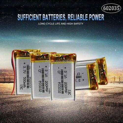 10pc 500mAh 3.7V 602035 lithium polymer Rechargeable battery For navigation recorder WiFi story machine stereo speaker massage