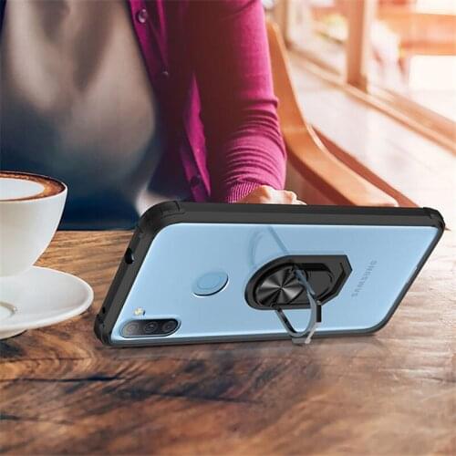 100pcs/lot Acrylic Transparent Matte Phone Case For Samsung Galaxy A51 A71 A11 A21S A21 M31 M40S A41 A31 With Ring Stand