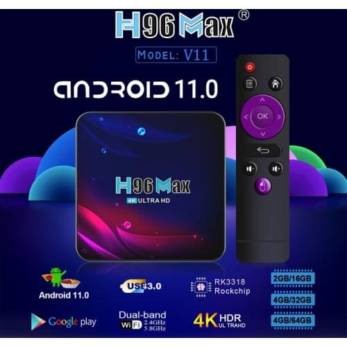 4K HD TV Box Bluetooth 4.0 Android TV Box H96 MAX V11 Smart TV Box 2.4G 5.8G WIFI Google Voice Set Top Box Smart Media Player