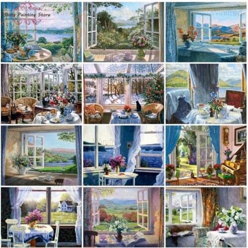 5D DIY Diamond Painting Beautiful Landscape Window Scenery Diamond Embroidery Cross Stitch Home Decor Wall Art Handmade Gift