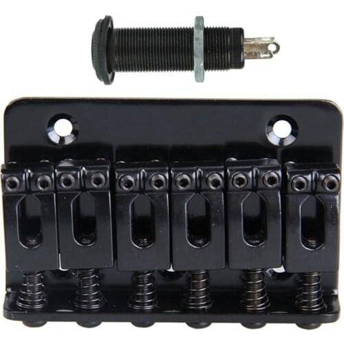 6 Saddle Hardtail Bridge Top Load 65mm Electric Guitar Bridge (Black) & Guitar / Bass Cylinder Flush Mount Output Jack