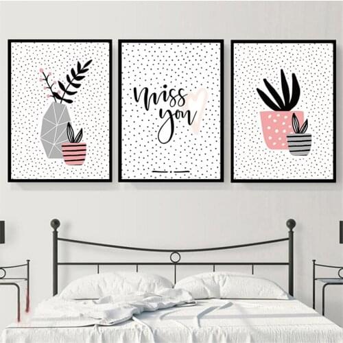 Watercolor Plant Cactus Missing you Poster Succulent Modern Print Wall Art Canvas Painting Living Room Home Decor Nordic Picture