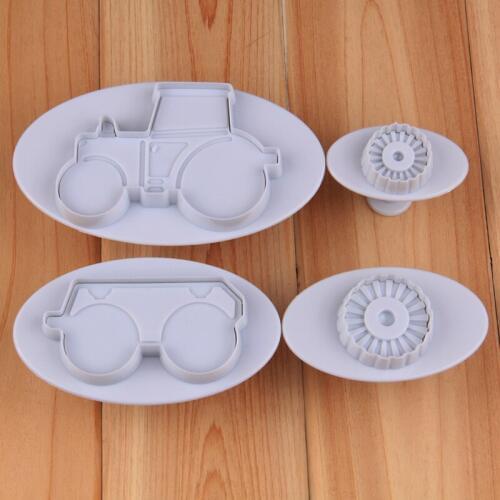 Free Shipping Plastic 4pcs Tractor Cookie Plunger Cutter set Cake Decoration Molds set