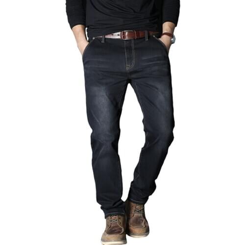 2020 Autumn Winter New Mens Brand Jeans Loose Straight Elastic Anti-theft Zipper Denim Pants Male Big Size 40 42 44 46 48