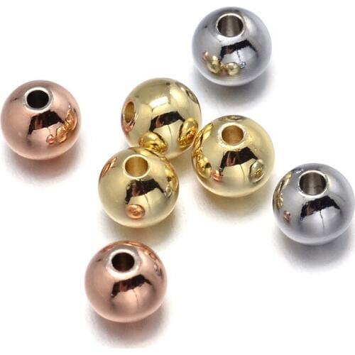 4/5/6/8mm 50pcs Round Environmental Brass Spacer DIY Beads for Jewelry Making Accessory, Lead Free & Nickel Free & Cadmium Free