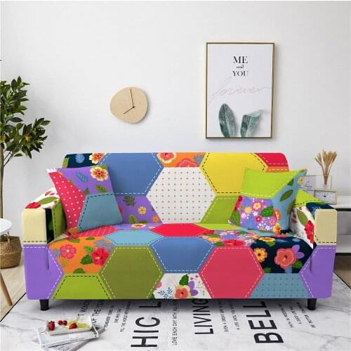 1/2/3/4 Seater Plaid Printed Elastic Sofa Cover Stretch Universal Sofa Slipcovers for Living Room Geometric Flowers Loveseat