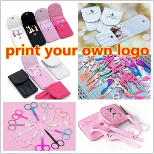 Four colors leather case New Eyelashes Clip Curl Kit Beauty Makeup Set Fake Eyelash Curler Curling Tweezers ScissorsApplicator