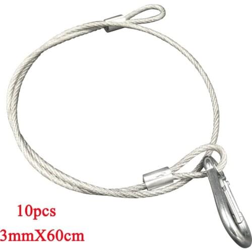 10pcs Stainless Steel dj lights safty wire cable 60cm length 3mm Thickness Safety rope With Looped Ends for Stage Light