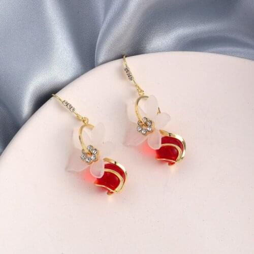Elegant Flower Red Pendant Women Earrings Fashoin Dress Accessories Cute Romantic Girl Gift Trendy Jewelry