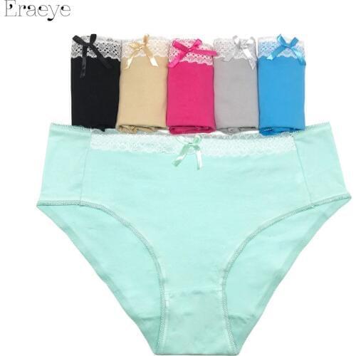 ERAEYE Plus Size 4XL 5pcs/lot New Womens Cotton Panties Girl Briefs Ms. Cotton Underwear Bikini Underwear Sexy Ladies Briefs