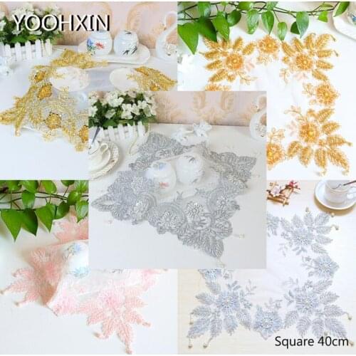 HOT Beads table place mat pad cloth embroidery cup drink tea coaster placemat mug Christmas dining dish doilies wedding kitchen