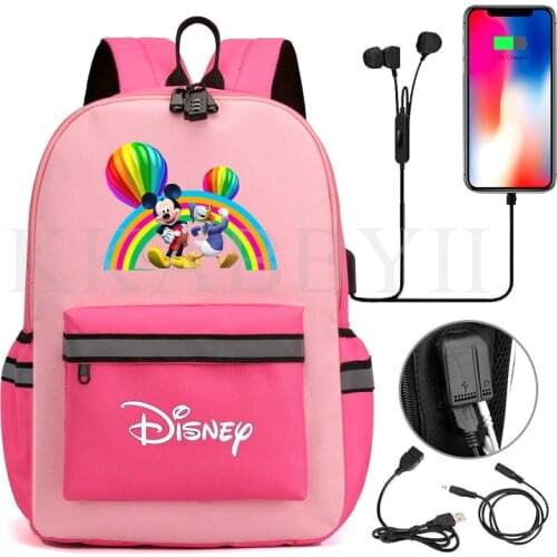 Mickey Backpack Canvas children Kids Schoolbag Travel Bag Back To School Bookbag Usb Charging Backpack