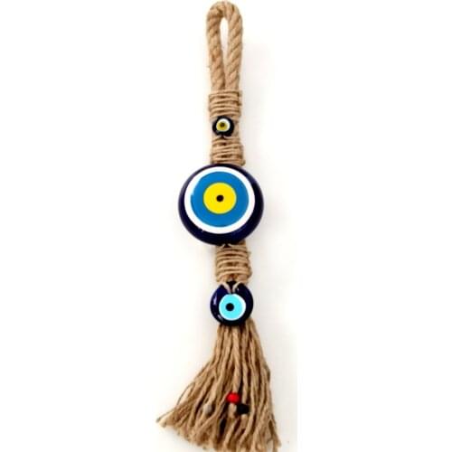 Ceramic Handmade Wall Ornament with Rope Corded Evil Eye Bead