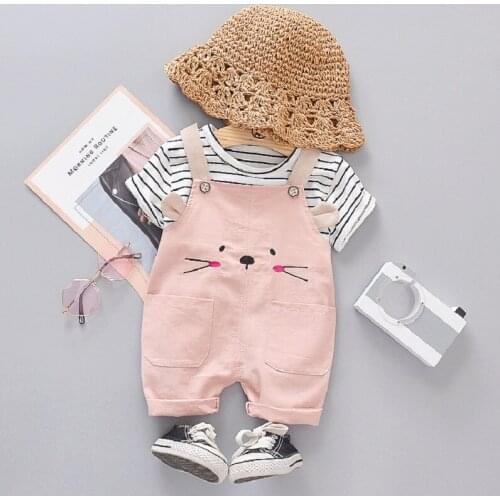 Boys Girls Clothing Sets Summer Big Sister and Little Brother Suit Striped Shirts+ Cartoon Shorts Two-piece Set 0-1-4 Years Old