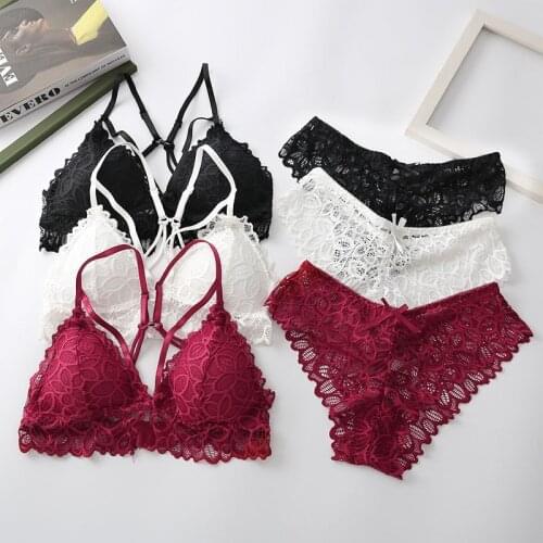 Women Push Up Floral Lace Bra Set Sexy Wireless Lingerie Women Bra Panties Set Underwear