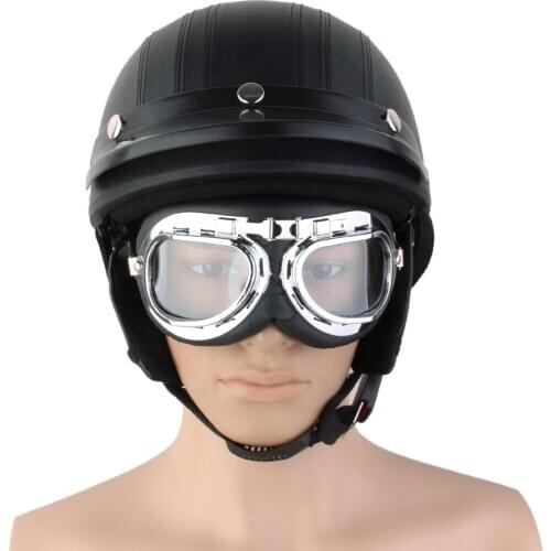 Motorcycle Motorbike Open Face Helmet Visor with Goggles - Black