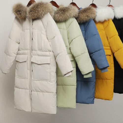 New Long Winter Jacket Coat Women Warm Thicken Cotton Coats Woman Big Fur Collar Hooded Down Cotton Parkas Jacket Female Outwear