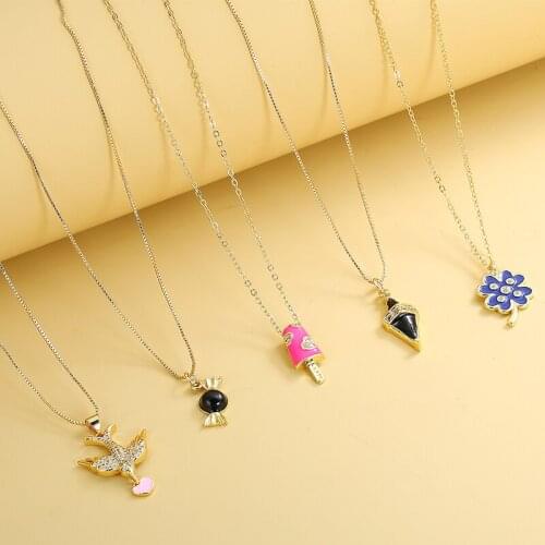 Hot Sale Micro Pave Zircon Geometric Rhombus Candy Bird Pendant Necklace For Women 2021 New Style Fashion Jewelry Party Gift
