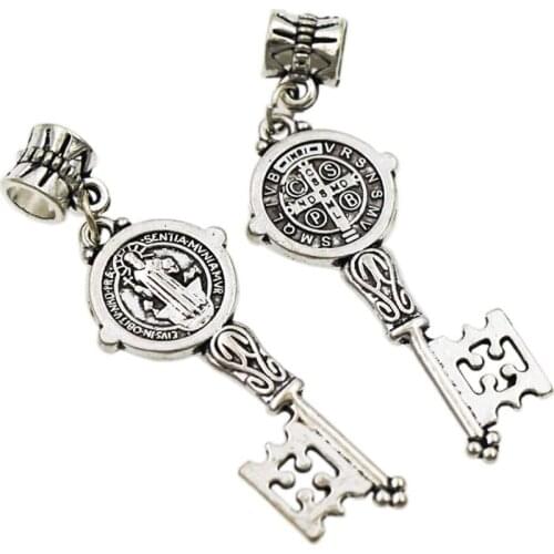 Saint Benedict Medal Cross Smqlivb Key Charm Beads 52.2x16.4mm 12pcs/lot Zinc Alloy Dangle Jewelry B1686
