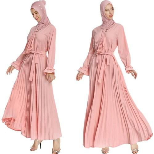 Fashion Women Long Sleeve Maxi Dress Abaya Jilbab Islamic Pleated Kaftan Loose Party Turkish Arab Ladies Robes Gown Clothing New