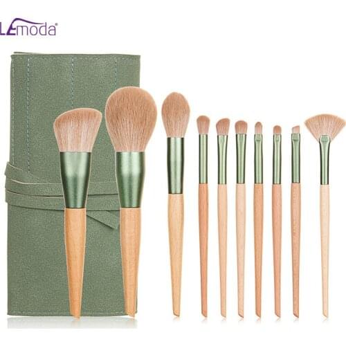 Lemoda 10Pcs Professional Makeup Brushes Set Wooden Handle For Cosmetics Powder Foundation Eyeshadow Women Face Makeup Tools Kit