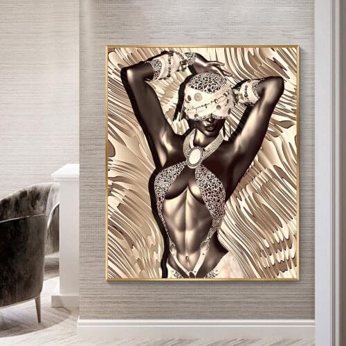 Wall Art Canvas Painting Picture Sexy African Women Fashion Theme Background Canvas Printed Poster for Livingroom Bedroom Decor