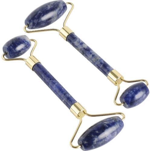 Natural Chakra Blue Dots Jade Roller Sodalite Roller Blue Dot Facial Massager Real Stone Massage Tools Face Thin Tool with Box