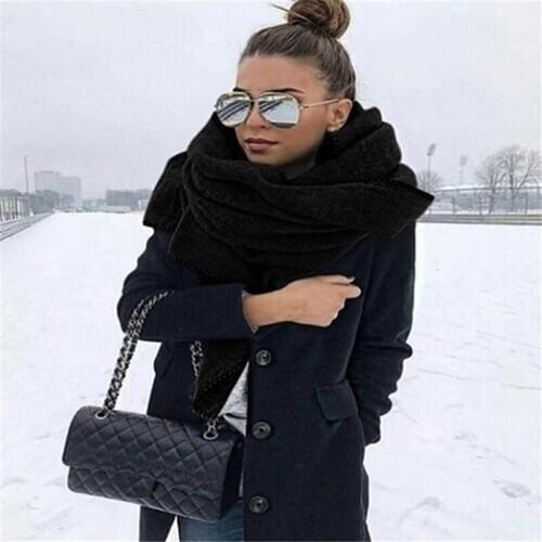 New Fashion Winter Thick Warm Big Scarf Shawl Women Wraps Vintage Polar Fleece Windproof Solid Color Wild Shawl Scarves 176cm