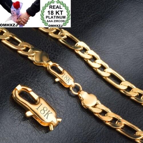 OMHXZJ Wholesale Personality Fashion Man Party Wedding Gift Gold Figaro Chain 18KT Gold Bracelet+Necklace Jewelry Set SE47