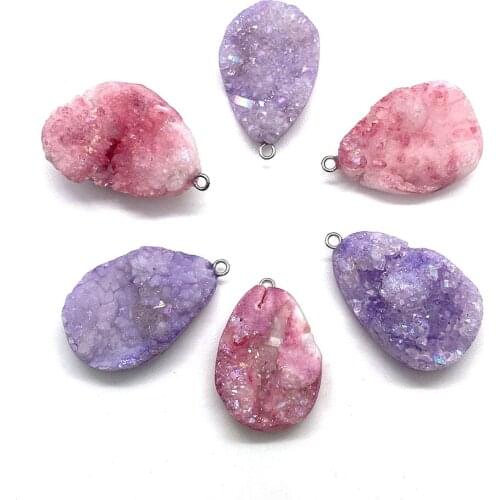 Natural Stone Amethyst Pink Crystal Color Necklace Pendant Drop-shaped Quartz Gem Pendant DIY Handmade Jewelry Accessories