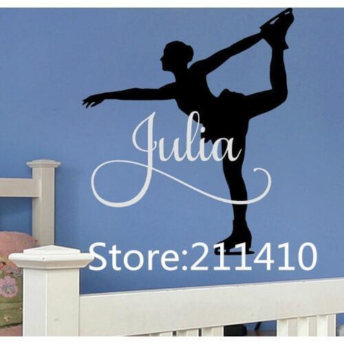 Personalized Name Ice Skating Wall Decal-Figure Skating Wall stickers For Kids Room Girl Bedroom Home Decor Mural Gift A287
