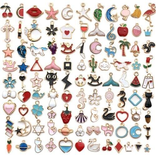 100pcs Classics Colorful Enamel Mixture Pendant Charm Ladybird Unicorn Animal Necklace Pendant DLY Accessories DIY Jewelry Craft