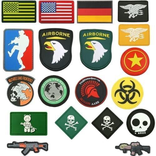 PVC Waterproof Velcro Patches Break in US101 Airborne Armband Bear US Flag Tactical Military Outdoor Bag Clothes Stickers Badge