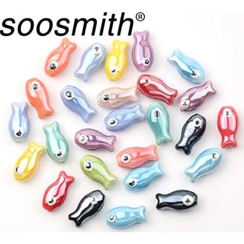 Soosmith Multicolor A little eye, charms Fish Type, Ceramic Beads Loose Spacer Beads For Jewelry Making Diy Necklace Wholesale